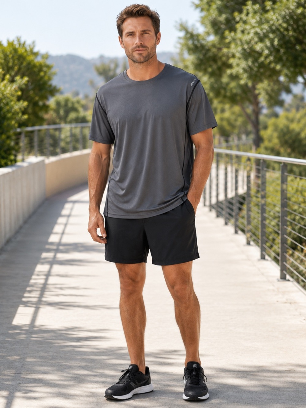 Reebok Men's Black Athletic Shorts with Side Pockets